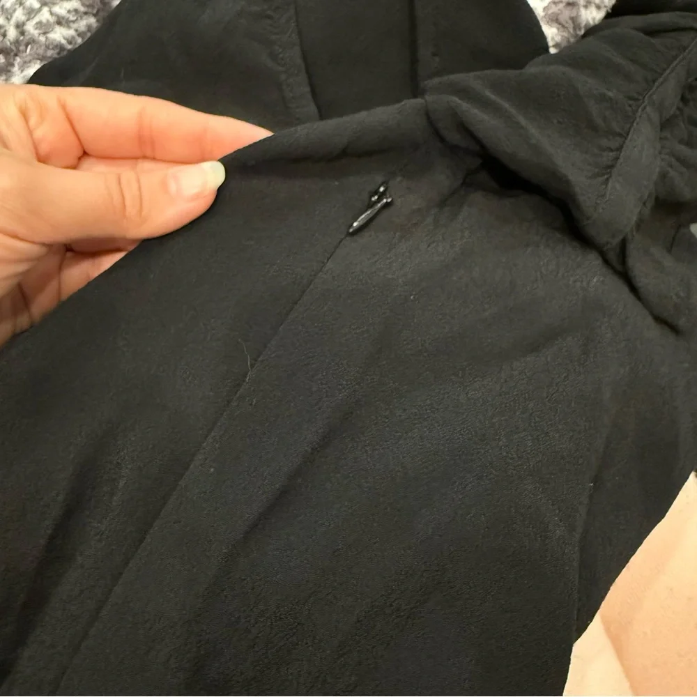 Madewell Black Fitted Button Down Blouse Ruffled Puff Sleeve Black Dressy Size 0